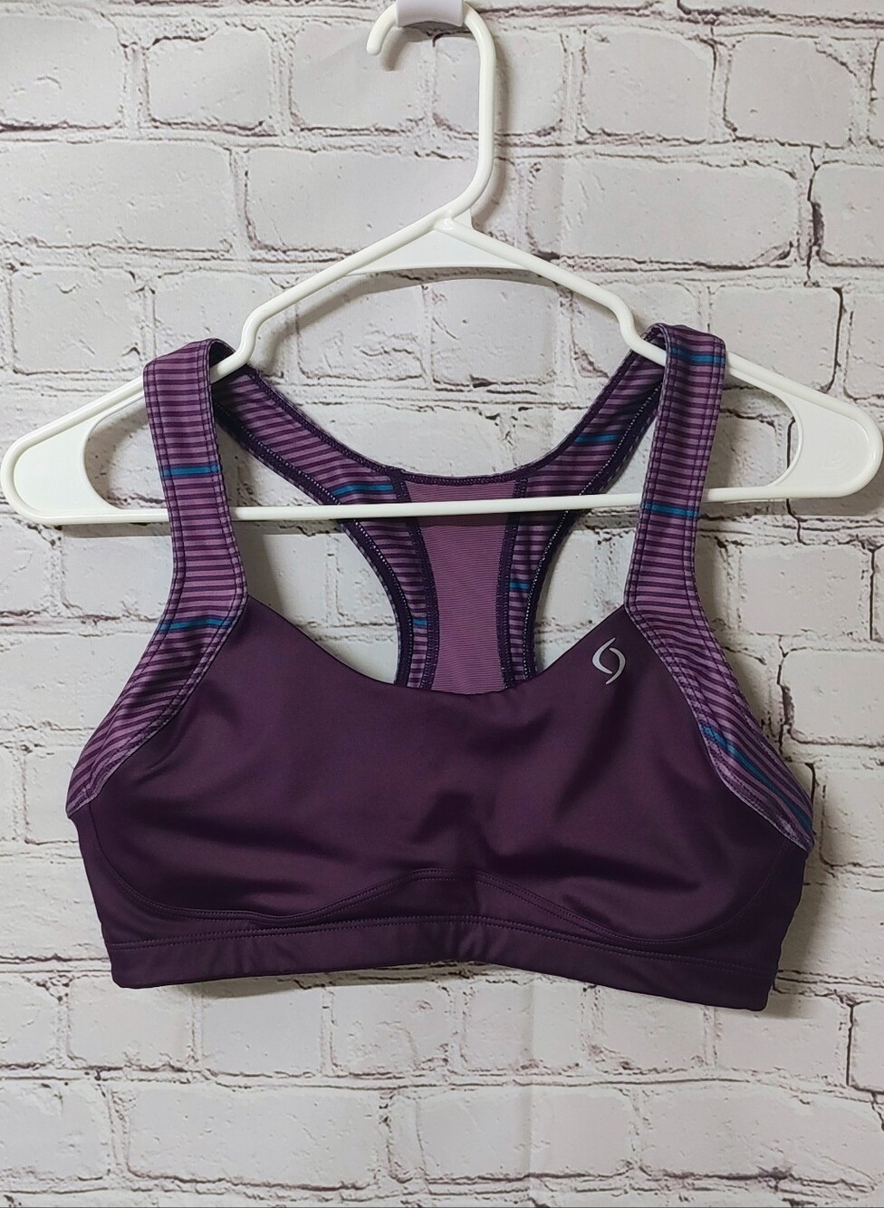 Moving Comfort Purple Striped Wire Free Supportive Lightly Padded Sports Bra 36C